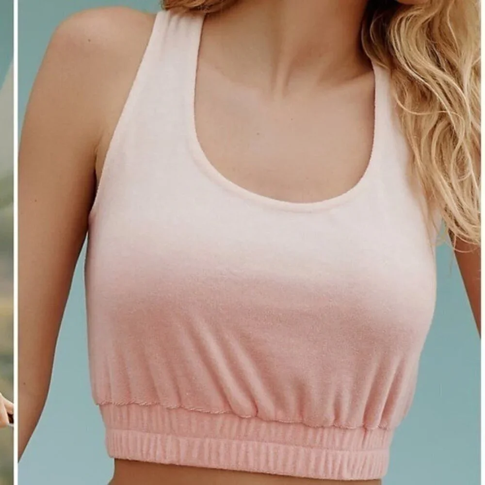 ANTHROPOLOGIE Sunday In Brooklyn Scoop Neck Terry Cropped Top Size L NEW